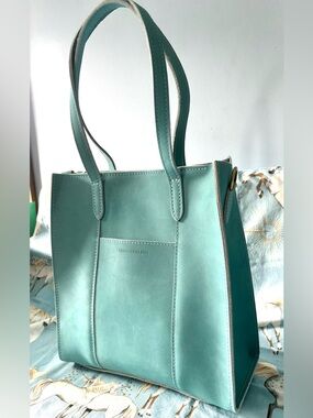 Portland Leather ALMOST PERFECT Large Lola North/South Tote, Happy Teal